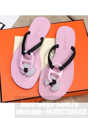 Hermes Kala Nera Chaine D'ancre Flip Flops Thongs Sandals Pink