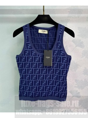 Fendi Women's FF Jacquard Knitted Vest Blue