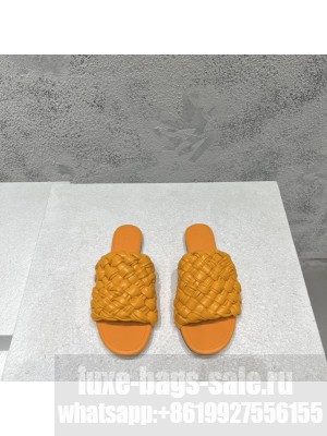 BOTTEGA VENETA Dot Wave Intreccio pleated leather Flat Slide Sandals Orange 2022 Collection