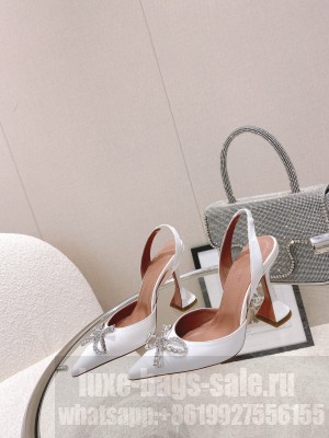 AMINA MUADDI HEEL 6.5CM BEGUM SLINGBACK PUMPS PATENT WHITE 012 2021 Collection