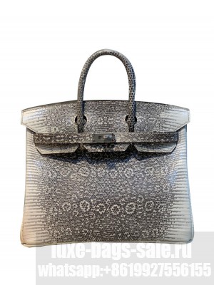 Hermes Birkin 25 Ombre Lizard Palladium Hardware Cream