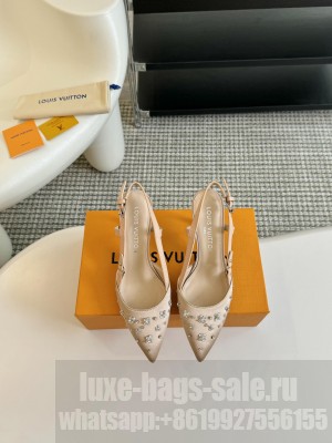 Louis Vuitton Blooming Slingback Pumps 5.5/7.5cm in Satin and Strass Beige
