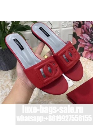 Dolce & Gabbana Calfskin Flat Sliders Red With DG Millennials Logo 2021
