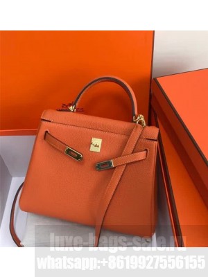Hermes Kelly 25 Bag in Calf Leather with Gold Hardware Orange