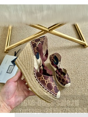 Gucci GG Matelassé Canvas Platform Espadrilles Sandals Burgandy 2021 Collection 