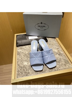 Prada Quilted leather 65 mm Block-Heel slides sandals Mule 2022 Collection,Blue 01