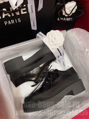 Chanel Women's Lace-Ups Black Calfskin & Satin 2021 Collection
