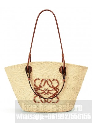 Loewe Medium Anagram Basket Bag In Iraca Palm And Calfskin Coffee