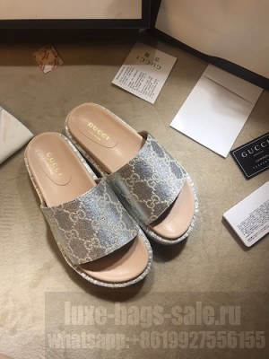 Gucci GG Platform Slide Sandal 573018 Silver 2021 Collection 