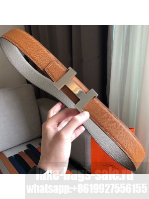 Hermes Constance Reversible Leather Strap Belt with H Buckle 38mm Brown 2019 Collection