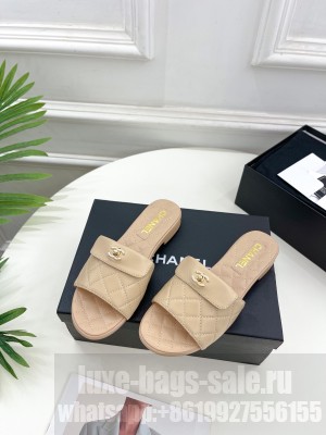 Chanel Quilting Leather G38063 Flat Slide Sandals 2023 Beige
