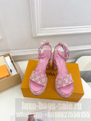 Louis Vuitton Silhouette Sandal 11cm in Leather and Monogram Pink Denim 2023
