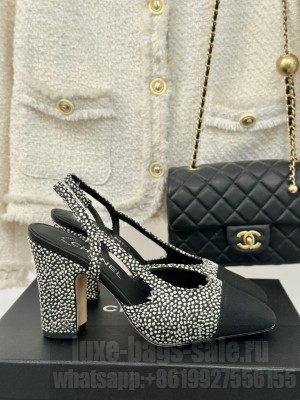 Chanel Strass & Grosgrain Slingback Pumps 9.5cm White/Black 2024 
