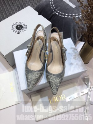 Dior J'Adior Slingback Pumps 6.5cm in Grey Toile de Jouy Reverse Embroidered Cotton 2021 Collection 