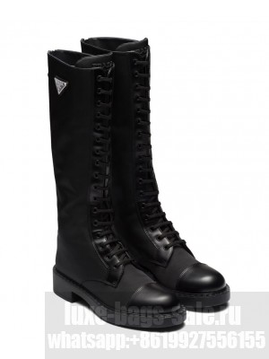 Prada Women's Brushed Leather And Re-Nylon Boots Black