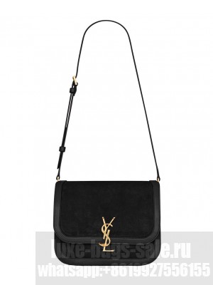 Saint Laurent Solferino Medium Soft Satchel In Suede And Smooth Leather 635025 Black
