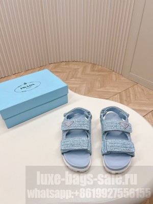Prada Crochet Cage Flat Sandals 2024 Blue