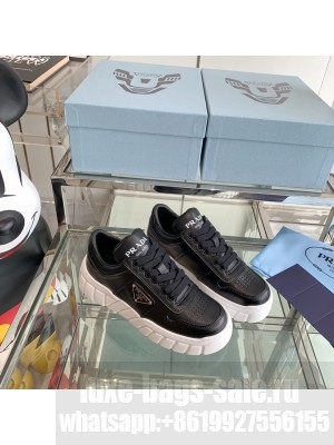 Prada Unisex Logo Leather Sneakers Black/White 01