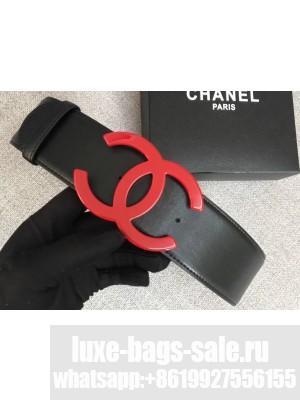 Chanel Width 5.3cm Leather Belt Black with Red CC Logo