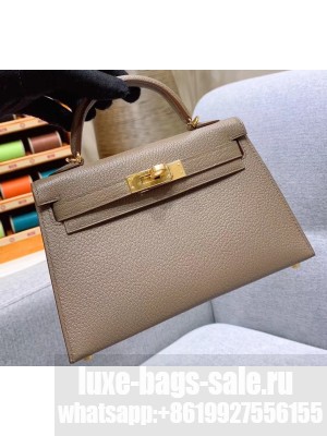 Hermes Mini Kelly II Bag in Original Chevre Leather Elephant Gray