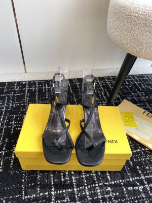 Fendi FFold medium-heeled sandals 6cm in Calfskin Leather Black