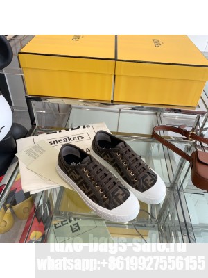 Fendi Unisex DOMINO Brown FF fabric low-tops