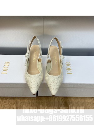 Dior J'Adior Slingback 6.5cm Pump in White Canvas Embroidered with Saint-Gall Motif 2023