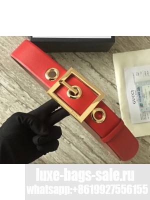 Gucci Width 4.8cm Leather Belt Red With Square Buckle