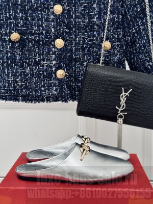 Valentino Garavani VLogo mule in calfskin Silver