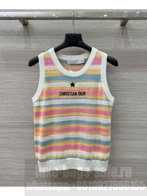 Christian Dior Women's Colorful Striped T-shirt Pink