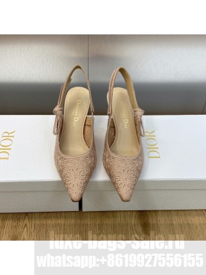 Dior J'Adior Slingback Pumps 9.5cm in Nude Canvas Embroidered with Saint-Gall Motif 2023