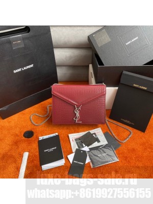 SAINT LAURENT CASSANDRA MEDIUM CHAIN BAG IN CROCODILE EMBOSSED SHINY LEATHER 532750 Burgundy