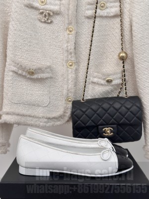 Chanel Ballet Flats 9cm Printed Lambskin & Patent Calfskin White Black 2025