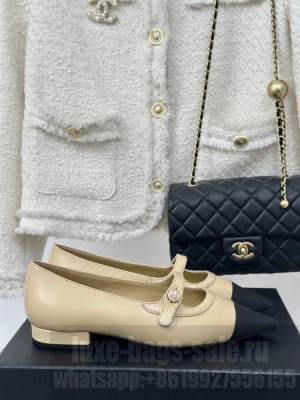Chanel Lambskin Pointed toe Mary Janes 2024 Beige