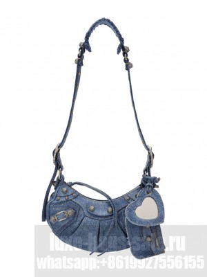 Balenciaga Le Cagole Shoulder Bag In Denim With Rhinestone Blue