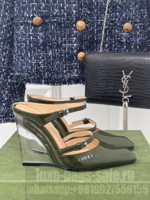 Gucci Women's 10cm Green Shiny Leather 827856 Wedge Mule 2025