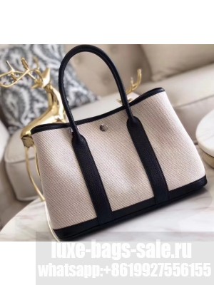 Hermes Canvas Garden Party 30/36 Bag Black/Creamy
