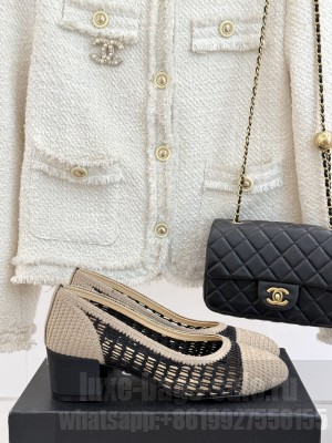 Chanel Crochet Straw Pumps 5cm G46352 Black/Beige 2025 