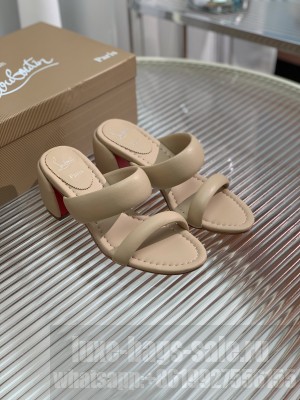 Christian Louboutin Inflama Sab Heel Slide Sandals 5.5cm in Beige Nappa Leather 2023 