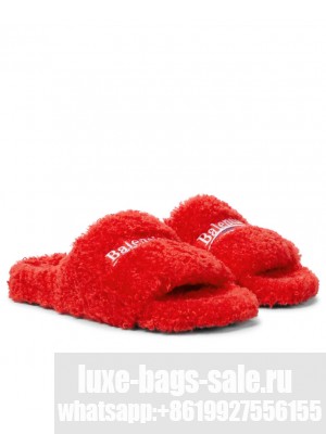 Balenciaga Unisex Furry Slide Sandal Red