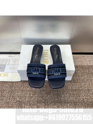 Christian Dior Dway Heel Slide Denim Cotton Embroidered 