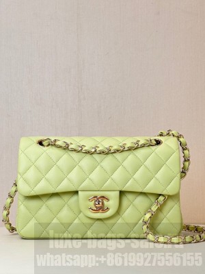 Chanel CLASSIC HANDBAG Lambskin & Gold-Tone Metal A01113 light green