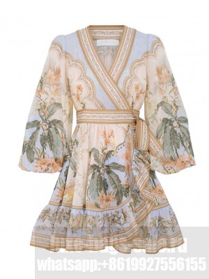 Zimmermann Women's Wylie Mini Wrap Frill Dress Blue