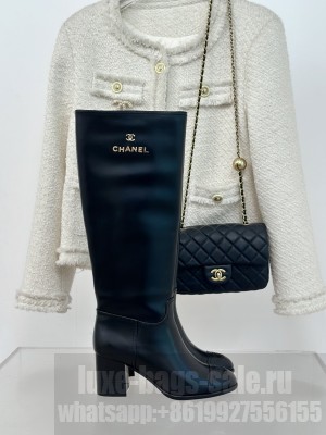 Chanel Calfskin Block Heel 7cm High Boots Black 2024 