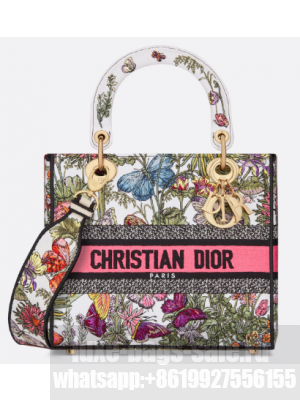 Dior Medium Lady D-Lite Bag White Multicolor Mexico Millefiori Embroidery M0565OEBJ