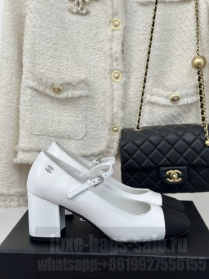 Chanel Women's 7cm Lambskin & Grosgrain Mary Janes Pumps White