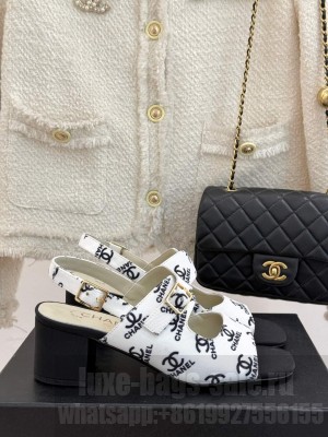 Chanel satin CC logo sandals white 