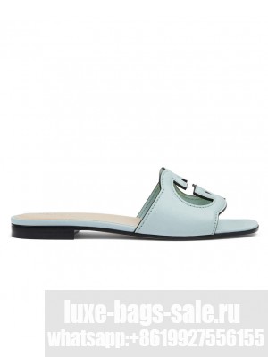 Gucci Women's Interlocking G Cut-Out Slide Sandal 694451 Light Blue