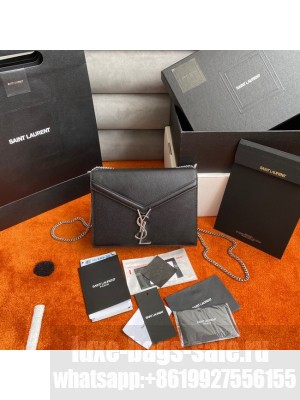SAINT LAURENT CASSANDRA MEDIUM CHAIN BAG IN GRAIN DE POUDRE EMBOSSED LEATHER 532750 black