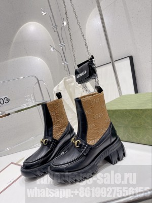 Gucci GG Jersey Ankle Boot with Horsebit Black/Brown
